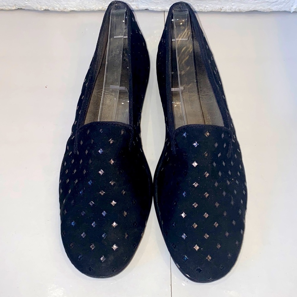 Aerosoles black fabric loafers with gunmetal studs. Padded. Traction soles. 8.5